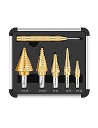 tacklife PSD4 espiral paso ranurado de titanio brocas y punzón automático, de alta velocidad, acero, diseño de doble cuchillas de corte con carcasa de aluminio 5-piece set total 50 tamaños