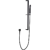Pattlye Brass Shower Slide Bar Matte Black Hand Shower Head with Slide Bar and Hose, Wall Mount Handheld Shower Wand Holder, Height Adjustable Sliding Bar, Pt003