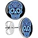 Black Blue Sugar Skull Art Stud Earrings