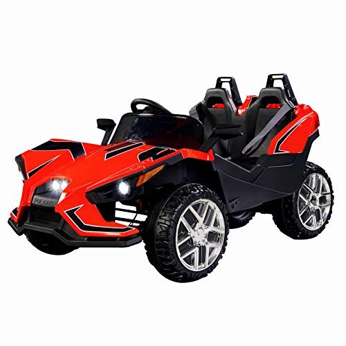 Uenjoy 2 Seats Kids Car 12V Ride On Racer Cars w/Remote Control,Spring Suspension Wheels,4 Speeds,LED Lights,Music,Red
