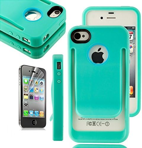 iPhone 4 case, iPhone 4S case, Moreyoulike Durable Polymer Belt Clip-Style TPU & Hard Hybrid Case with Credit ID Card Cover with Free Screen Protector (Teal)