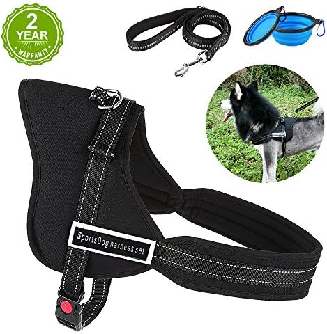 Dog Harness, HonFei No Pull Dog Harness with Reflective Pet Leash, Comfortable Pet Harness with 2 Gift Bowls, Control Handle Vest for Training Dog and Stainless Steel D-Buckle for Walking Running (XL)