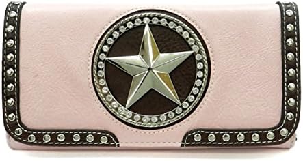 Star pink brown checkbook L wallet Designer inspired rhinestone woman