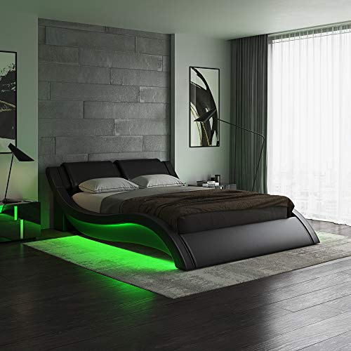 ZTOZZ Milan Wave Like Led Bed Frame Full Size Contemporary Modern Curved PU Upholstered