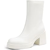 Soesyi Women's Square Toe Stretch Mid Boots Calf Slouchy Platform Booties Suede Zip Chunky Block Heeled Sock Ankle Boot Shoes
