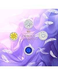 Aretes con broche de halo y circonia cúbica redonda, enchapado en oro de 18 K (3,45 quilates)
