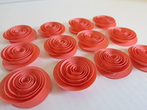 Coral Paper Flowers Set of 12, 1.5" Roses, Salmon Wedding Decorations, Bridal Shower Decor