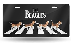 FeHuew Cute Beagle Dogs on Crosswalk License Plate Front Car Decorative Novelty Auto Plate Car Tag Vanity Gift Metal Aluminum Plate for Women/Man 12x6 inch Wall Decor