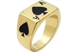 JAJAFOOK Mens Womens Stainless Steel Ring Poker Spade Ace Silver Black Sizes 6-14