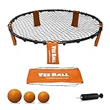 EasyGo Products VeeBall Volleyball Spike Game - Includes (3) Balls, Net, Pump & Carry Bag - Exciting Fast Paced Outdoor Lawn Game - Perfect for Beach, Backyard, Tailgate - Fun for Kids Adults Family