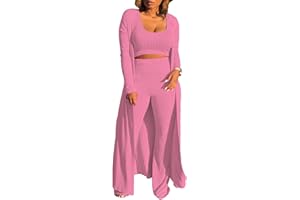 HANMAX Women's Tracksuit Winter Autumn Knitted Long-sleeved Blazer Coat Tank Long Pants Three Piece Sets Outfit