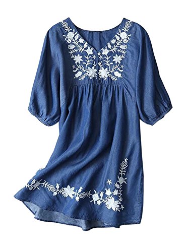 Futurino women s bohemian embroidery floral tunic shift blouse fl…