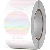 YIKIADA Holographic Thermal Labels Vinyl 1.5 Inch Self-Adhesive Rainbow Direct Dot Stickers Roll Waterproof Printable Circle Decals for QR Code DIY Name Tag 500 PCS