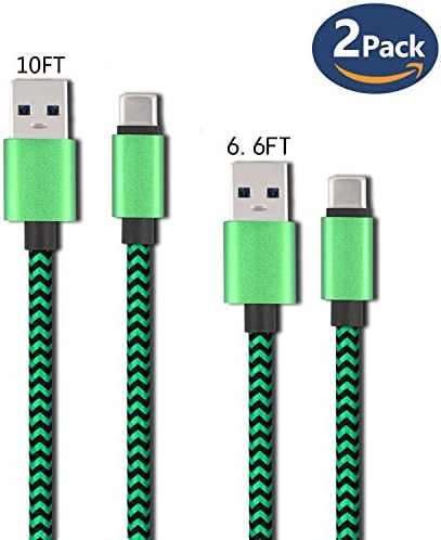 Type c braided cable usb c cable Roseking (2PACK 6.6ft/ 2M+10FT/3M)Braided Fast Charger Cord for New Macbook, LG G6 ,Google Pixel, Nexus 6P, Nintendo Switch, Samsung Galaxy S8 /s8plus(Green).