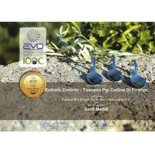 Entimio Distinto | Medium Olive Oil Extra Virgin IGP Toscano | 2018 Harvest Italian Olive Oil from Italy, Tuscany, 2019 Gold Award | First Cold Pressed, Rich in Antioxidants | 16.9 (2 x 8.5) fl oz