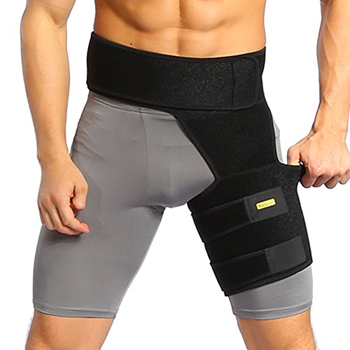 Yosoo Groin Support - Adjustable Neoprene Groin Strain Pain Wrap Compression Recovery Thigh Wrap Provide Pulled Groin Quad Hamstring Hip Injury Support for Men and Women,Black