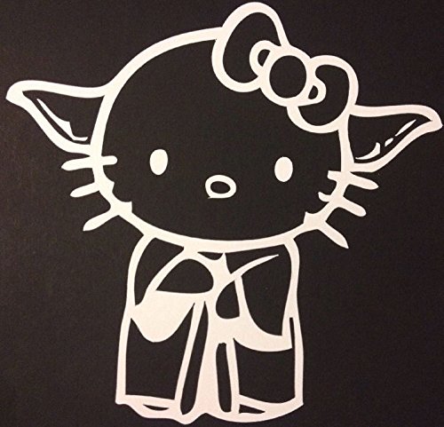 Hello Kitty Yodal Star Wars 4" Tall Decal Sticker for Cars Laptops Tablets Skateboard - White