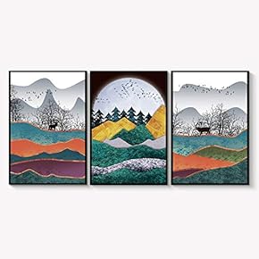 Framed Canvas Wall Art for Living Room, Bedroom Abstract Landscape Dream Place Canvas Prints for Home Decoration Ready to Hanging - 16"x24"x3 Panels