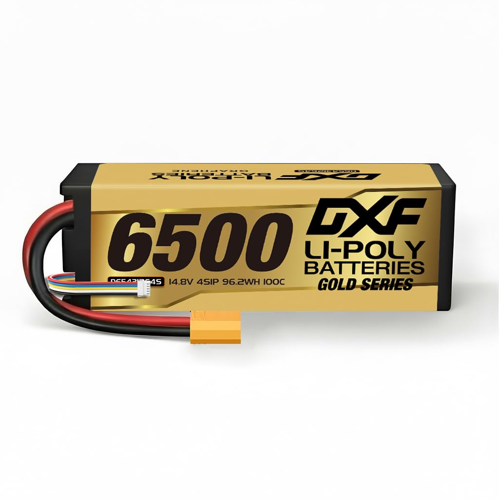 DXF 4S LiPo Battery 14.8V 6500mAh 100C Hard Case with XT90 Connector 1 Pack High Discharge RC Battery for 1/8 1/10 Scale Buggy Truggy Racing Car Truck Off Road Vehicle Pack