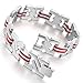 INBLUE Men's Stainless Steel Rubber Bracelet Link Wrist Silver Tone Red