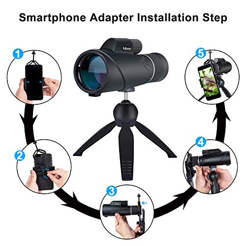 [2019 Upgraded] 10-20x50 Kalawen Zoom Monocular Telescope Compact with Smartphone Holder and Tripod, Waterproof Monocular with BAK4 Prism Scope for Bird Watching Hunting Camping Shooting Range Hiking - Thumbnail 3