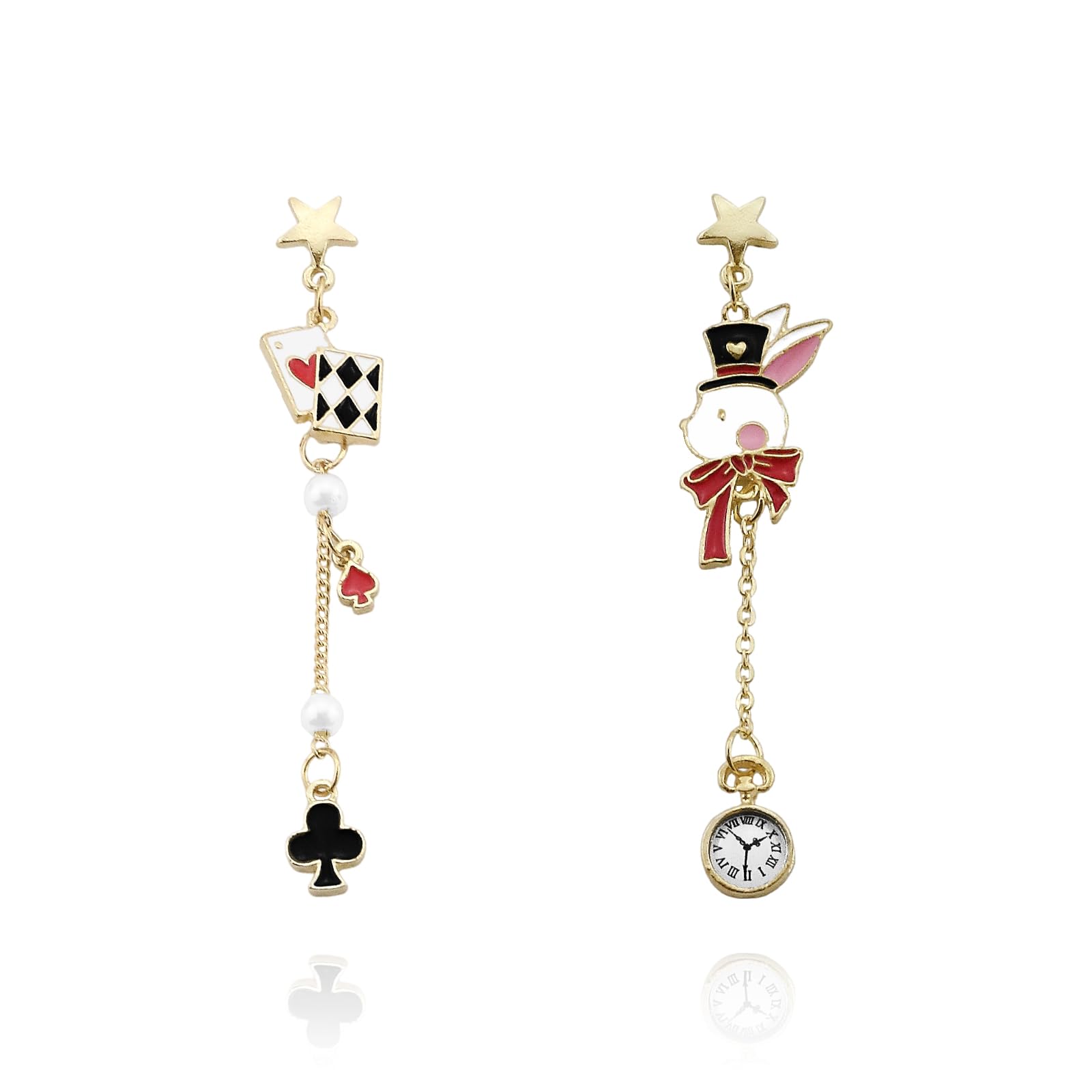 Queen of Hearts Earrings Red Heart Poker Clock Drop