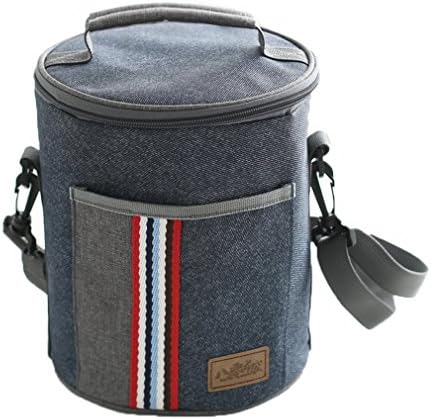 Baling Denim Blue with Stripe Washable Oxford Cloth Cooler Bag Cylinder Insulated Lunch Bag Water Drinks Bottles Cans Carrying Bag for Women Men Kids