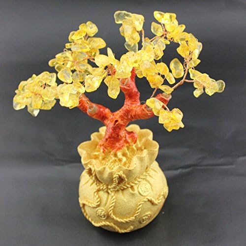 Livehomes Feng Shui Citrine/Yellow Crytal Money Tree in a Money Bag for Wealth Luck,Yellow