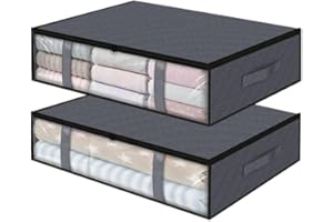 2-Pack Heavy-Duty Underbed Storage Bags with Clear View Window | Waterproof Zipper & 4 Reinforced Handles | Foldable Space-Sa