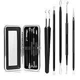 Ameauty Blackhead Extractor, Pimple Extractor Curved Tweezer Blackhead Remover Kit with Mirror Leather Gift Case - Blemish Comedone Extractor Acne Tool with Stainless Steel Needle, Anti-slid Handles