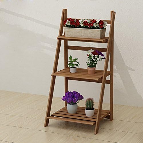 SUBBYE Storage shelves Solid Wood Folding Living Room Balcony Flower Shelf Multi-storey Indoor Wood Flower Stand Window Bookshelf Color Optional ( Color : Wood color , Size : 41cm*40cm*106cm )