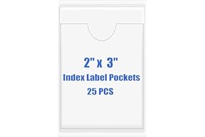 Origin-Joy 25 PCS Self-Adhesive Index Label Pockets, Clear Plastic Peel & Stick Card Holders with Top Open for Loading (2 x 3 inch)
