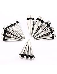 HuaCan - Juego de dilatadores para oreja, 36 unidades, 14 G-00 G, ojales inoxidables, color plateado y negro