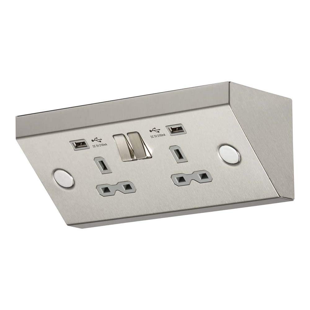 Knightsbridge SKR009A 13A 2G Switched Socket with Dual USB Charger, Stainless Steel, 77.0 mm*212.0 mm*77.0 mm