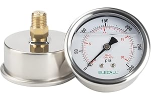 ELECALL 300psi Silicone Oil Filled Pressure Gauge for Water Oil Air Pressure Test in Pool Pump Sand Filter Air Compressor Water System, 2-1/2" Stainless Steel Case, Back Mount 1/4"NPT
