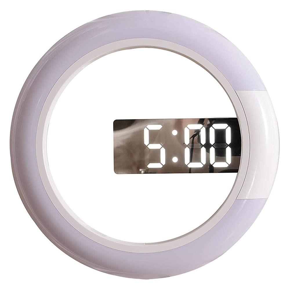 ANCLLO 12 Inches Wall Clock, LED Mirror Hollow Wall Clock Multifunctional Creative Clock, 7 Light Colors And 3 Brightness Temperature Display, With Remote Control