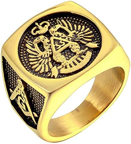 AmyJewelry Mens Stainless Steel Double Headed Eagle Ring Vintage Masonic Rings,Size 7-15