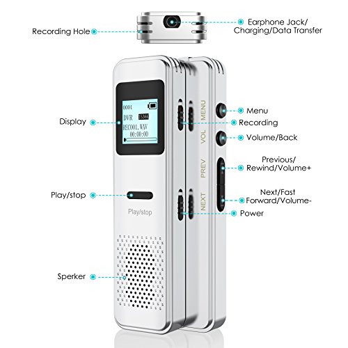 Digital Voice Recorder,Valoin Compact Handy 8G Digital Audio Recorder Dictaphone with MP3 Player for Lecture Meeting Interview Recording ,USB Rechargeable Metal Body