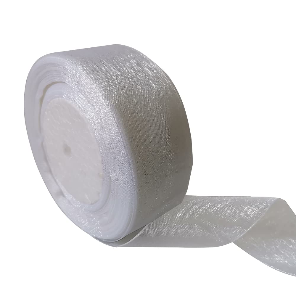 Dishaur Christmas Organza Ribbon for Gift Wrapping 38mm x 45m, White Sheer Organza Ribbon for Xmas Tree, Bows and Crafting