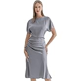DAISYSILK 22 Momme 100% Mulberry Silk Dress Short Sleeve Pleated Dress and Comfortable Party Dresses for Women