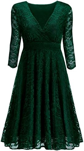 Women's Lace Evening Mother Of The Bride Bridal Wedding Party Skater Dresses (Green,Medium)