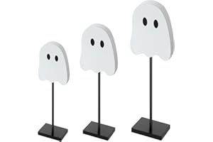 Chitidr 3 Pcs Halloween Ghost Table Decor Wood Tiered Tray Decorations Table Centerpiece Tall Block Wood Sign Set for Halloween Party Home(White)