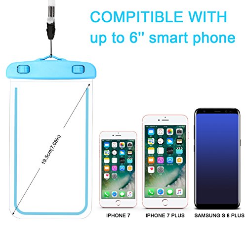 [2 Pack] Waterproof Phone Case, Universal Durable Luminous Noctilucent Underwater Case Cover Dry Bag Pouch up to 6 Inches with Neck Strap for Smartphone(Blue) - Thumbnail 4