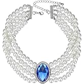 Sither Pearls Choker Necklace for Women Blue Crystal Pendant Choker Boho Necklace Jewelry for Halloween Christmas Gift