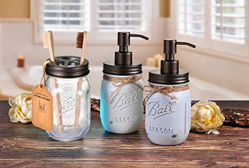 Mason Jar Toothbrush Holder - Bronze - with Genuine Glass 16 Ounce Ball Mason Jar for Regular Mouth Mason Jar ， Premium Rust-proof 304 Stainless Steel - Rustic Farmhouse Decor Bathroom Accessories - Thumbnail 4