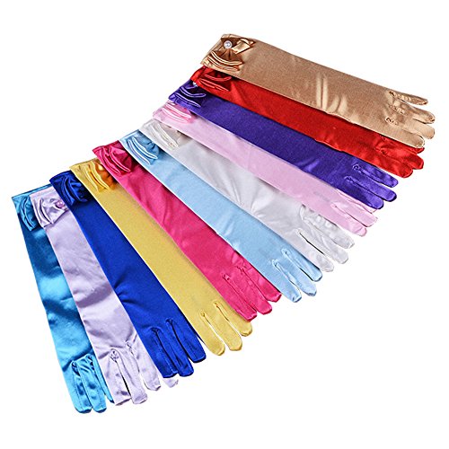 Mwfus Children Girl Beautiful Stage Performance Formal Party Pageant Gloves Princess Bow Long Tube Gloves - Thumbnail 2