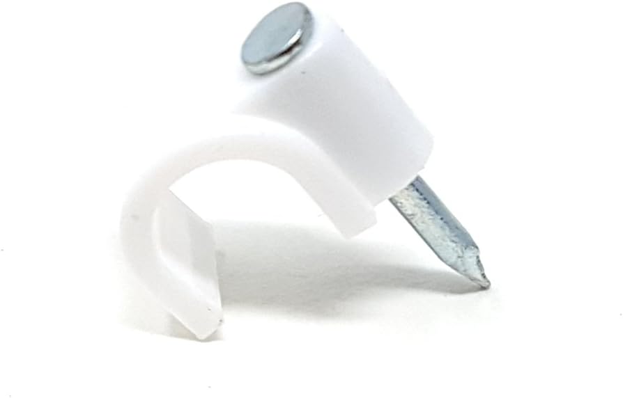 White Pack of 100 / 8mm 0.8cm Round Cable Clips Secure Fastenings Compatible with Speakers Power Network CCTV TV BNC RCA HDMI XLR AUX RJ45 CAT5 CAT6 CAT7 CAT5e CAT6a Speakon LAN Audio USB 3.5mm 6.35mm - Image 4