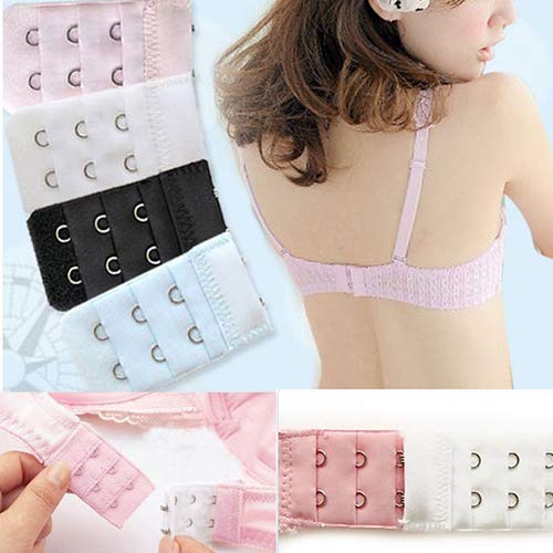 Baost 5Pcs 3 Rows 2 Hooks Lingerie Bra Strap Extender Soft Bra Back Band Extension Bra Extenders Elastic Stretchy Spacing Bra Extender Strap for Women Girls Ladies White - Thumbnail 3