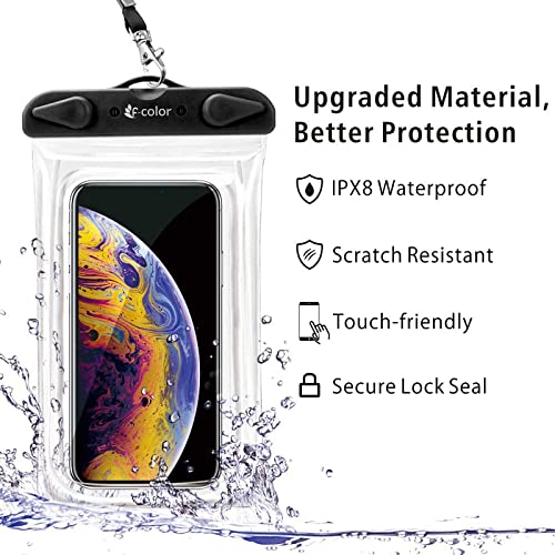 Waterproof Phone Pouch, 4 Pack F-color Clear Waterproof Phone Case Dry Bag Compatible for iPhone 13 12 Pro Max, 11, XS, XR, X, Galaxy S9+, S10, Google Pixel, Blue Black Orange Pink