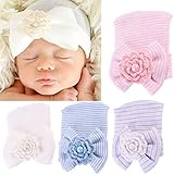 FEITONG Newborn Baby Girl Cute Pretty Bow Flower Pearl Hospital Hat (White)